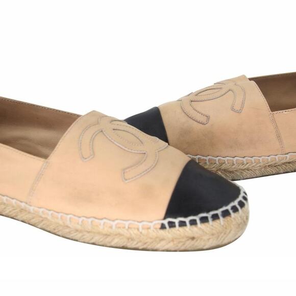 Chanel Espadrille 38 Stitch Leather Cap Toe Cc Flats CC-0402N-0095 - Picture 9 of 12